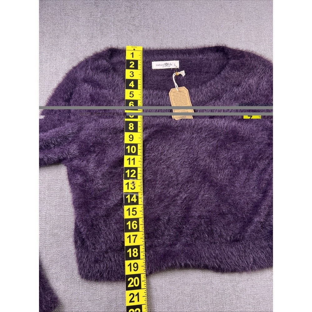 Natural Life Fuzzy Cropped Sweater‎ Boat Neck Long Sleeve Womens L Plum Purple - Picture 6 of 11